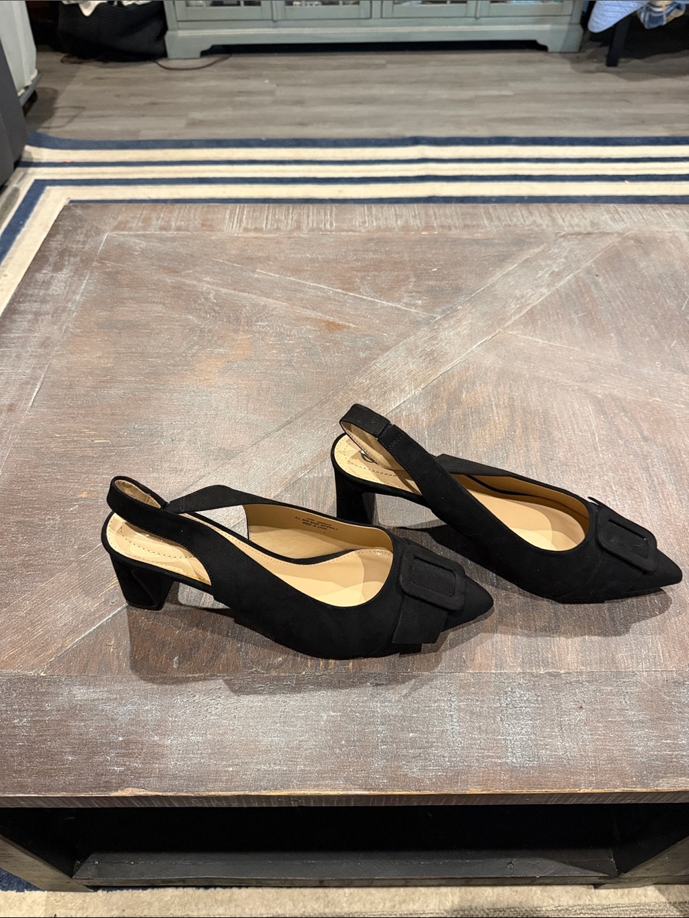 Cato Black Pointed Slingback Flats with Decorative Buckle - Picture 2 of 4